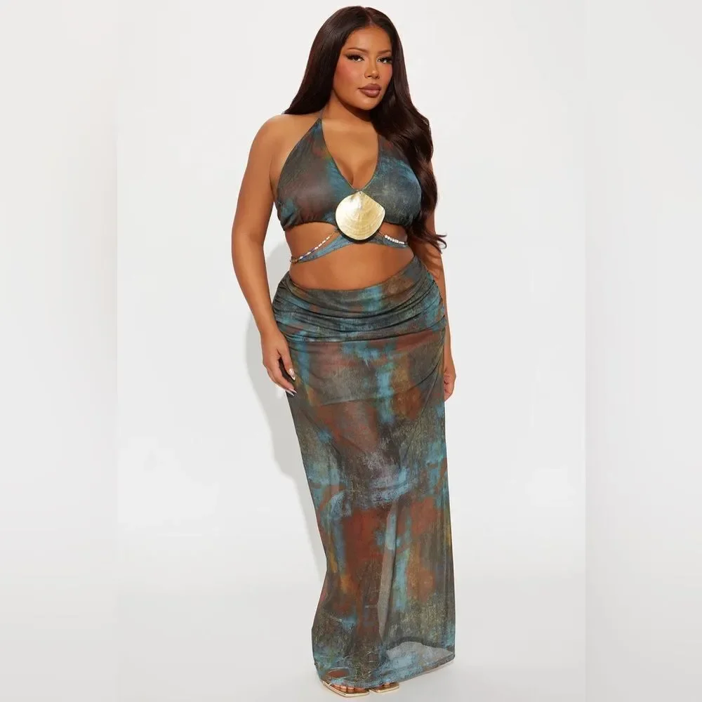 Sea Siren Maxi Skirt Set - Brown/combo